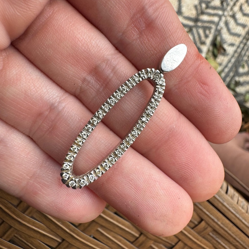 Vintage solid 14k white gold genuine diamond pendant - Picture 5 of 14